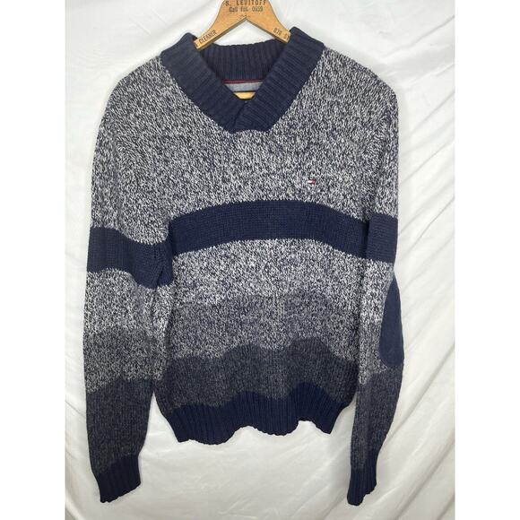 Tommy Hilfiger Lux Blend Sweater Elbow Patches Pullover Shawl Neck Size Large - Picture 1 of 9